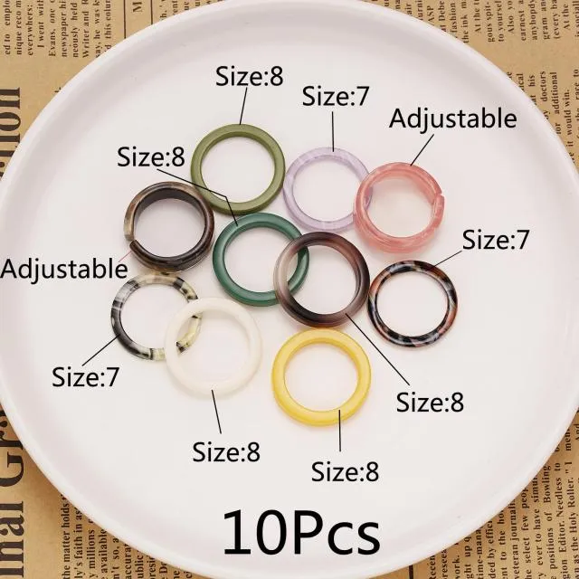 Fashion Colorful Acrylic Resin Geometric Round Transparent Rings Set