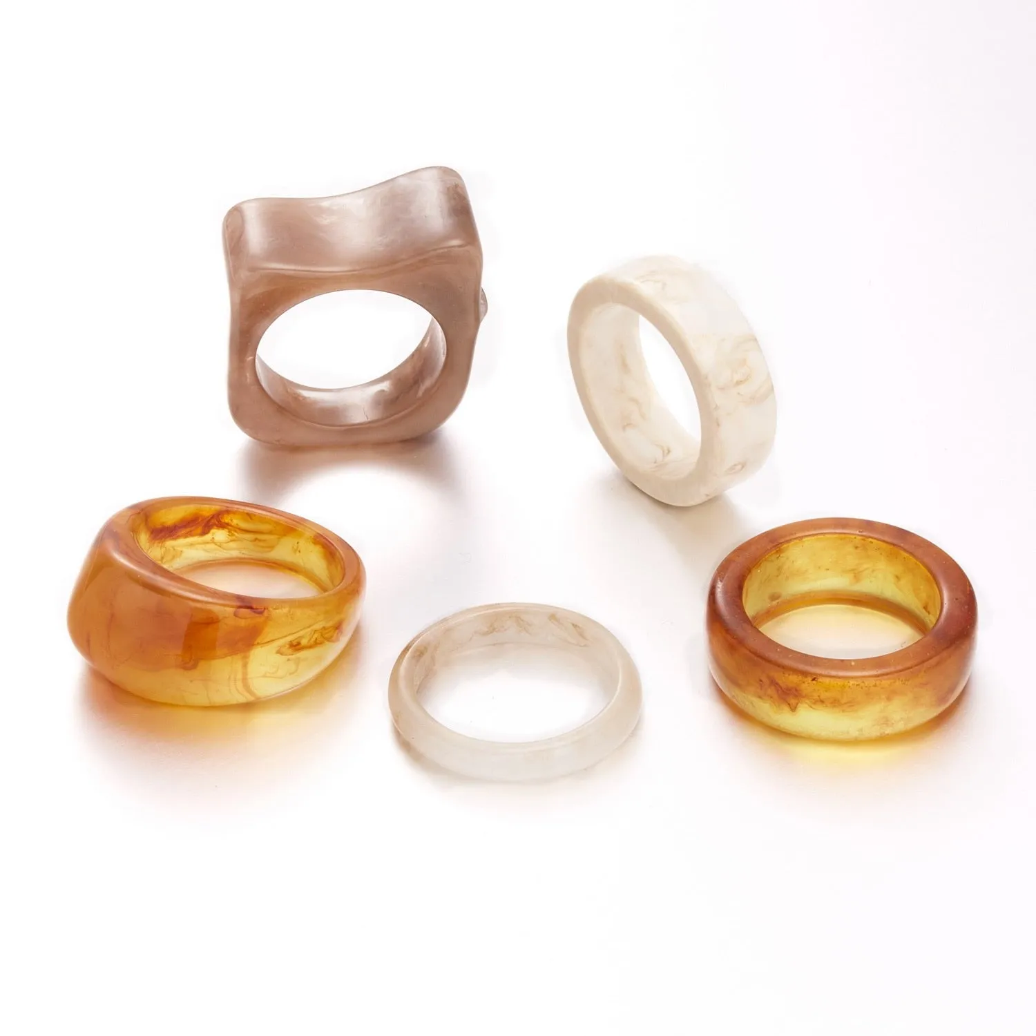 Fashion Colorful Acrylic Resin Geometric Round Transparent Rings Set