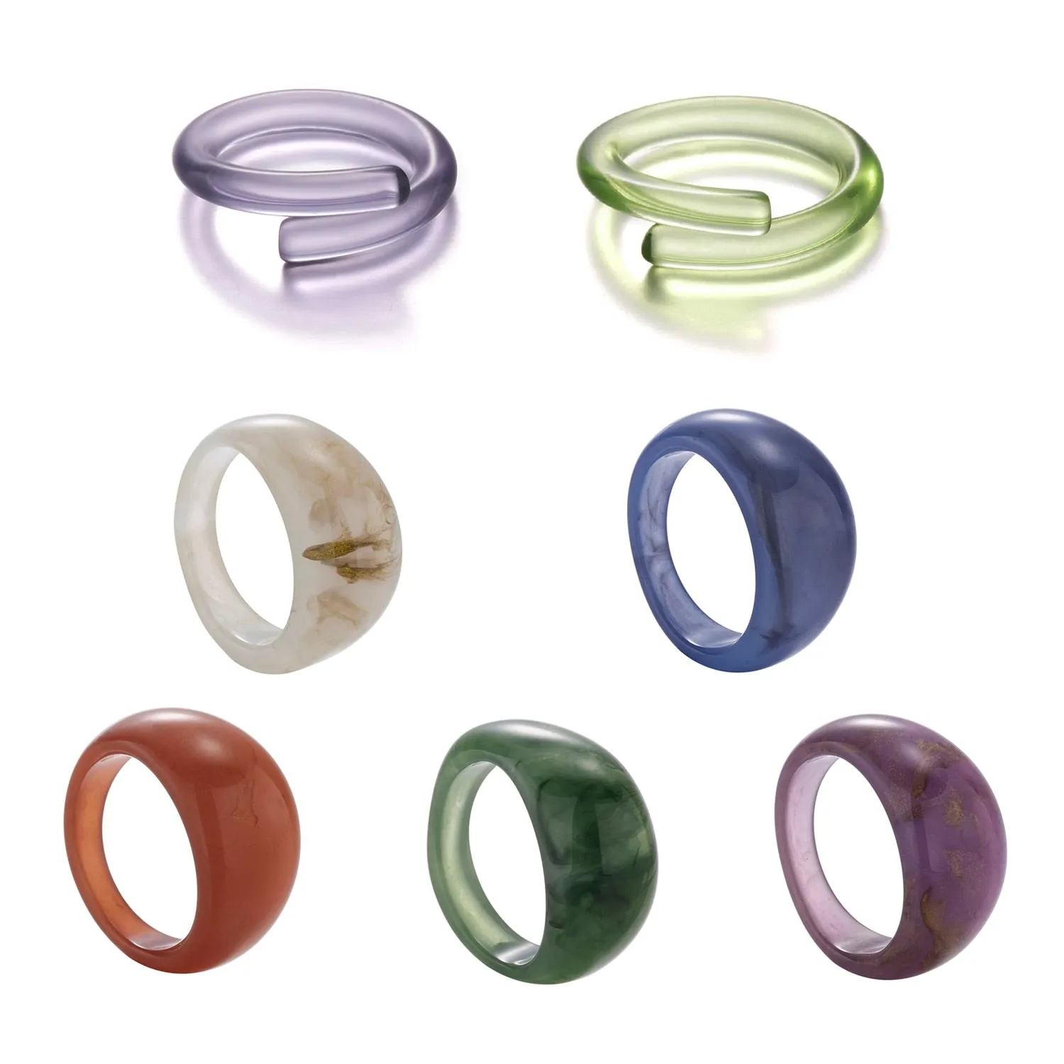 Fashion Colorful Acrylic Resin Geometric Round Transparent Rings Set
