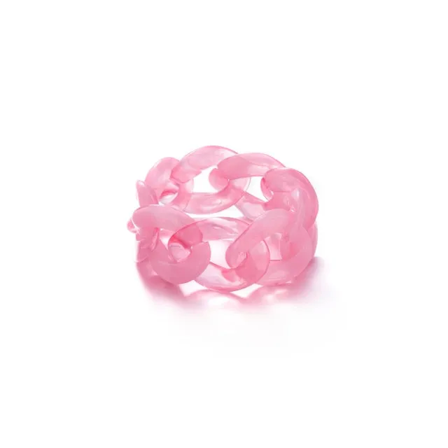 Fashion Colorful Acrylic Resin Geometric Round Transparent Rings Set