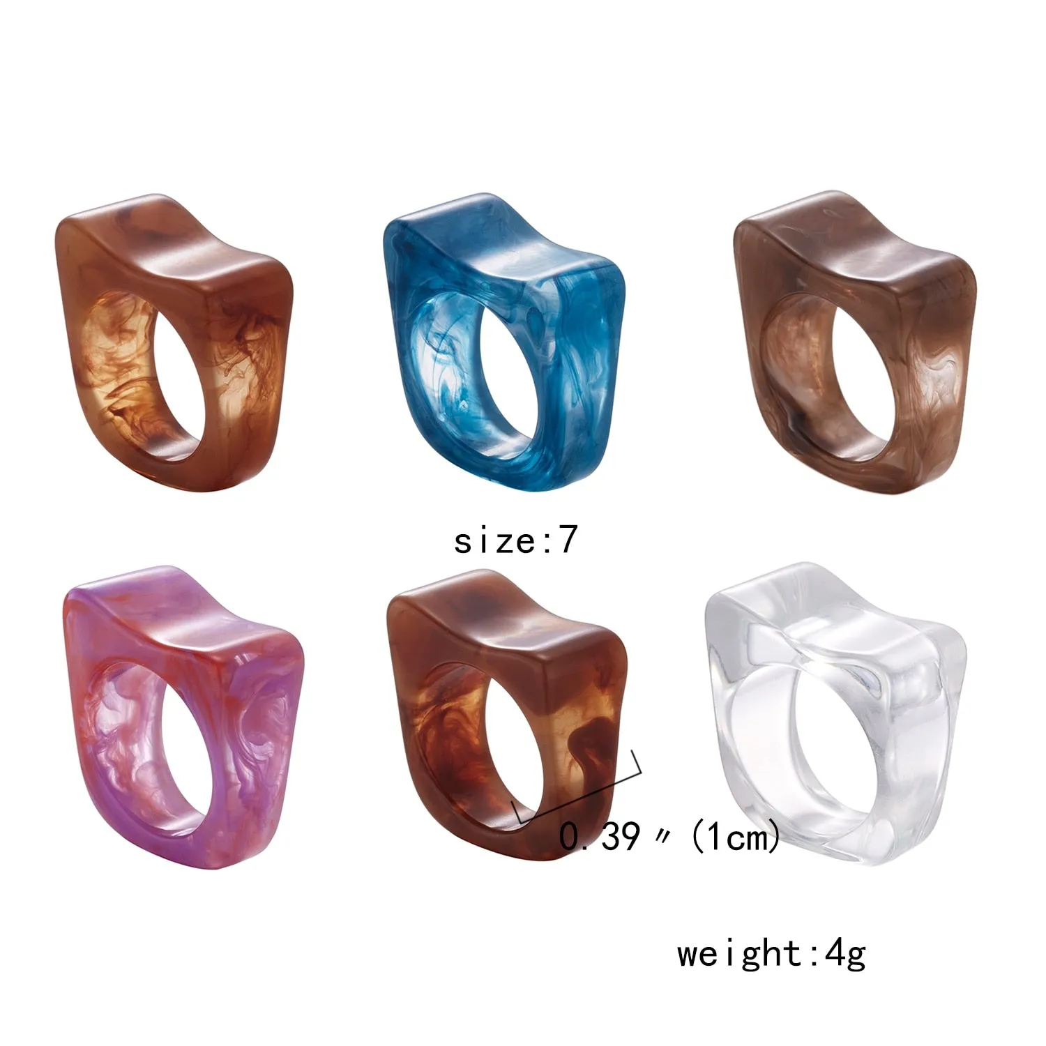 Fashion Colorful Acrylic Resin Geometric Round Transparent Rings Set