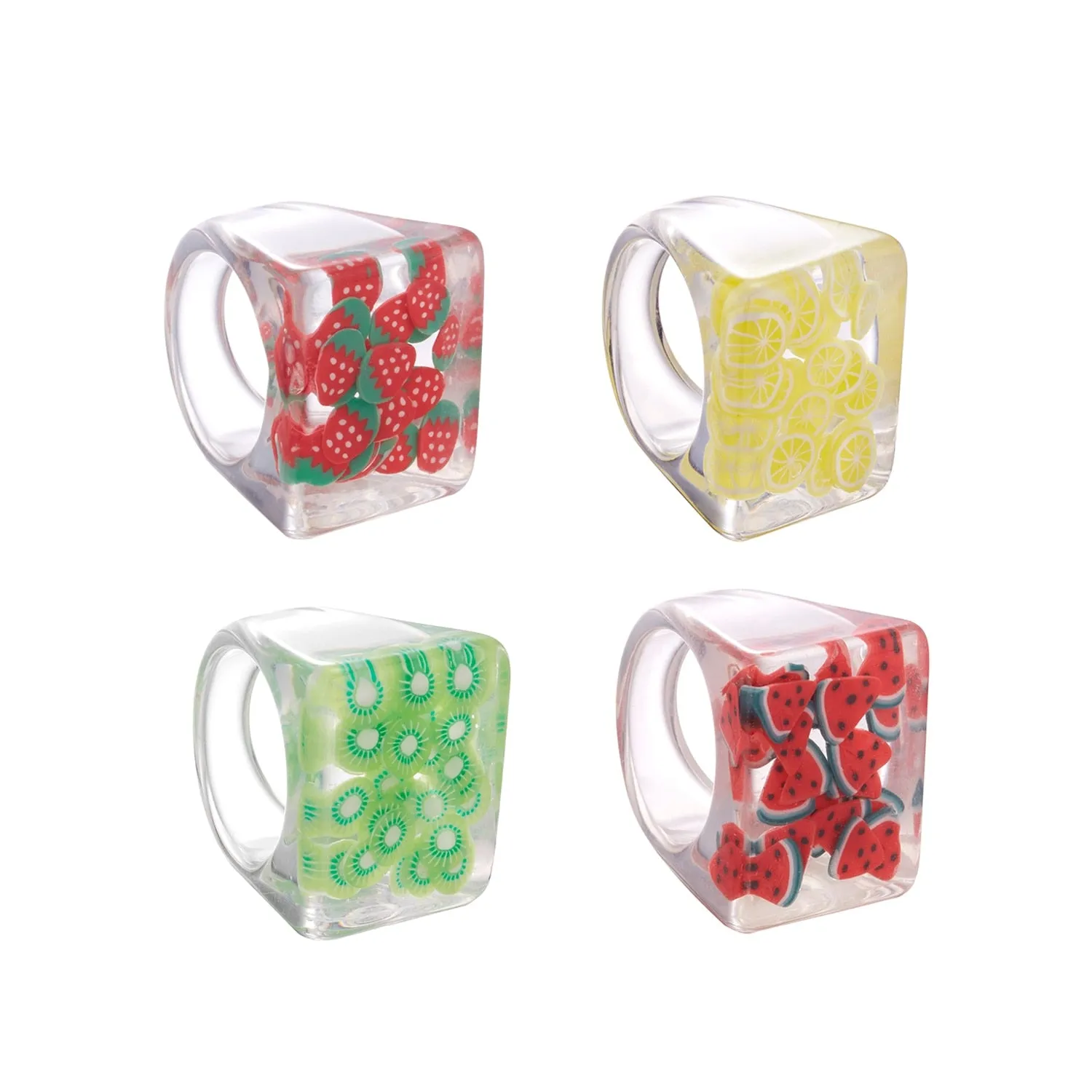 Fashion Colorful Acrylic Resin Geometric Round Transparent Rings Set