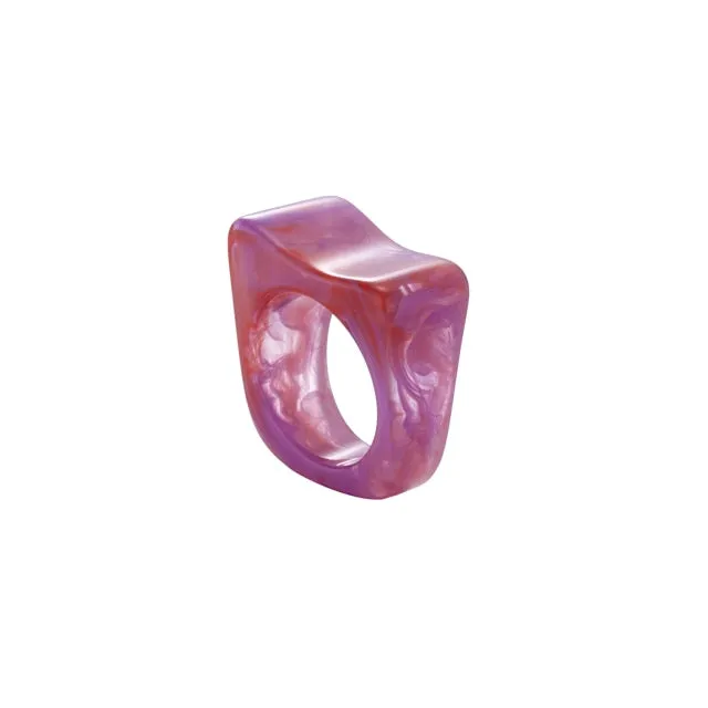 Fashion Colorful Acrylic Resin Geometric Round Transparent Rings Set