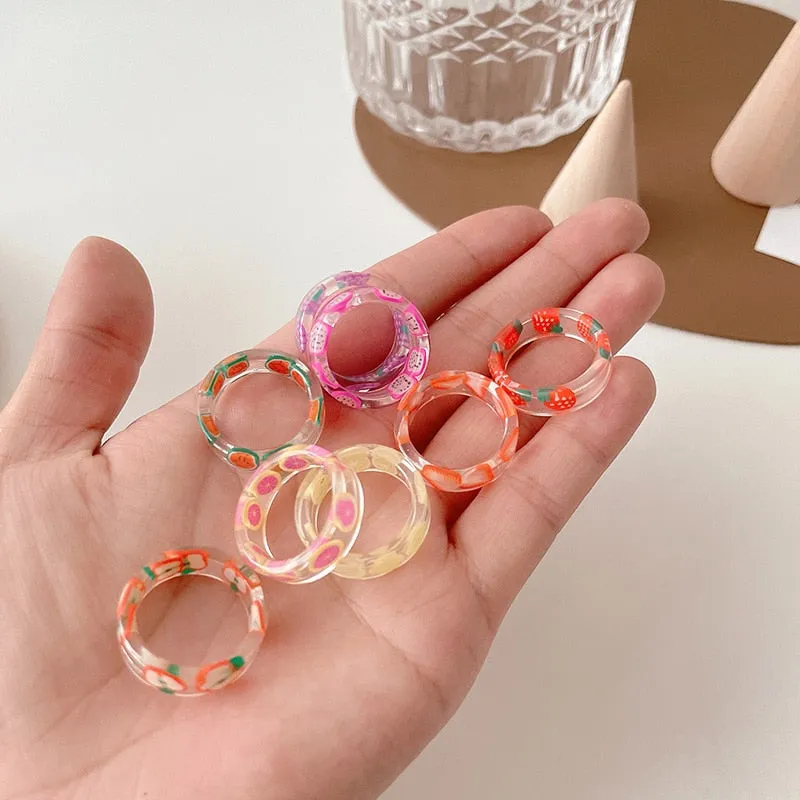 Fashion Colorful Acrylic Resin Geometric Round Transparent Rings Set