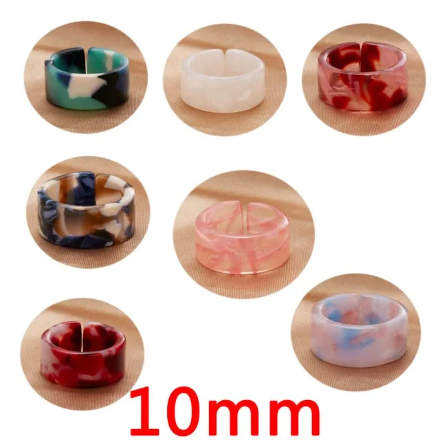 Fashion Colorful Acrylic Resin Geometric Round Transparent Rings Set