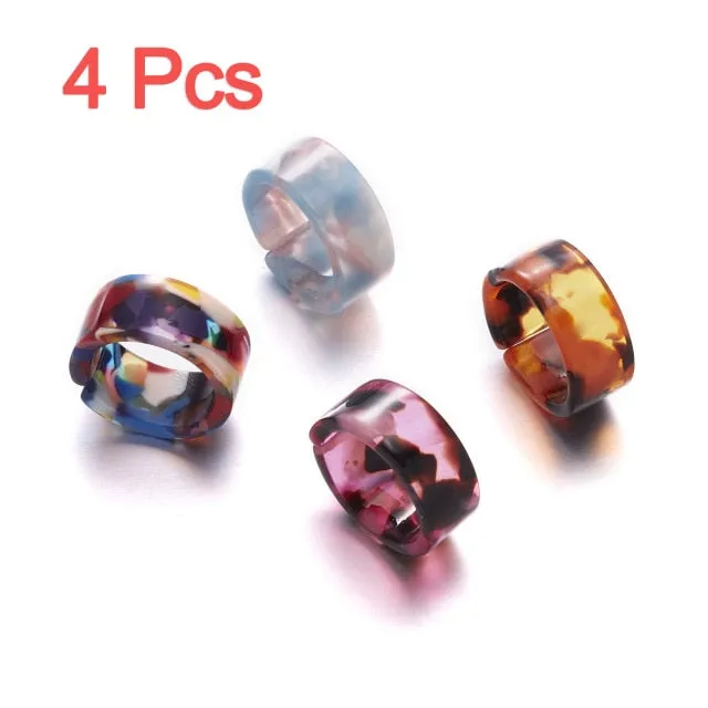Fashion Colorful Acrylic Resin Geometric Round Transparent Rings Set
