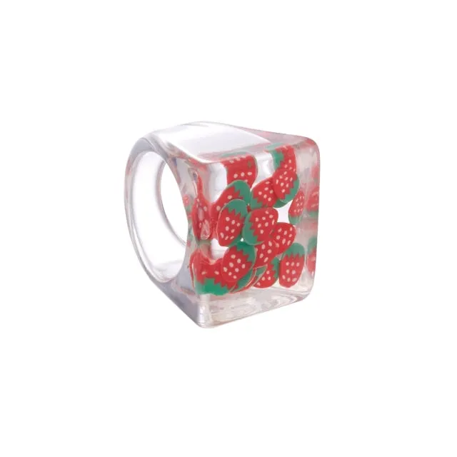 Fashion Colorful Acrylic Resin Geometric Round Transparent Rings Set