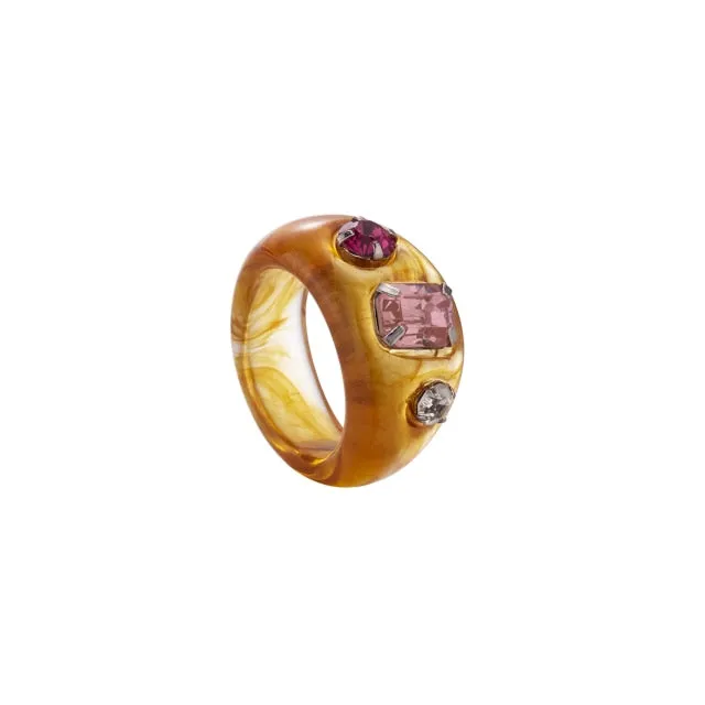 Fashion Colorful Acrylic Resin Geometric Round Transparent Rings Set