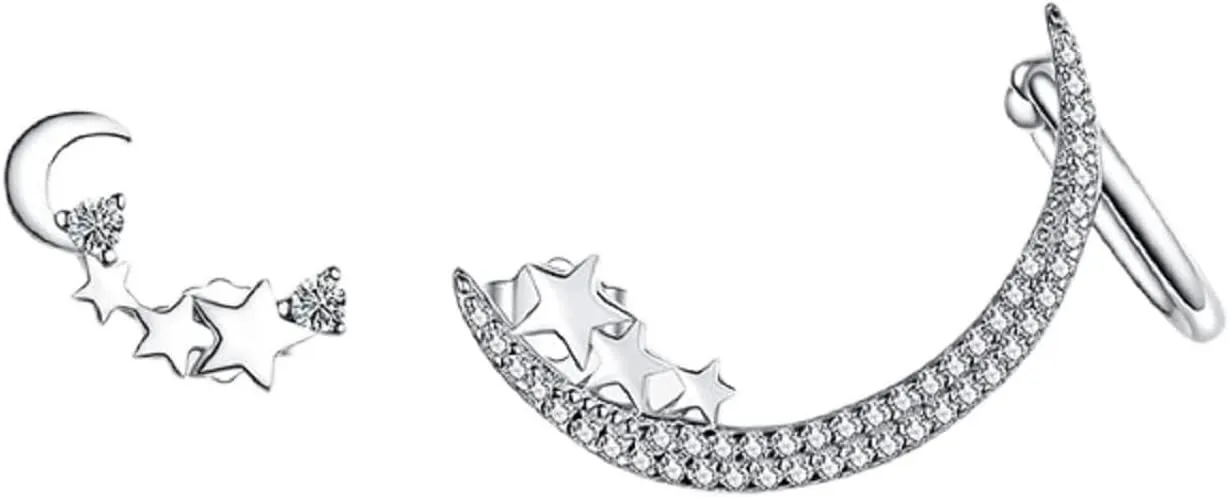Fashion Simple Meteor Platinum Plated Hypoallergenic 925 Sterling Silver Ear Crawler - Cuff Earrings Cubic Zirconia Ear Climber Earrings for Women Jewelry Gifts