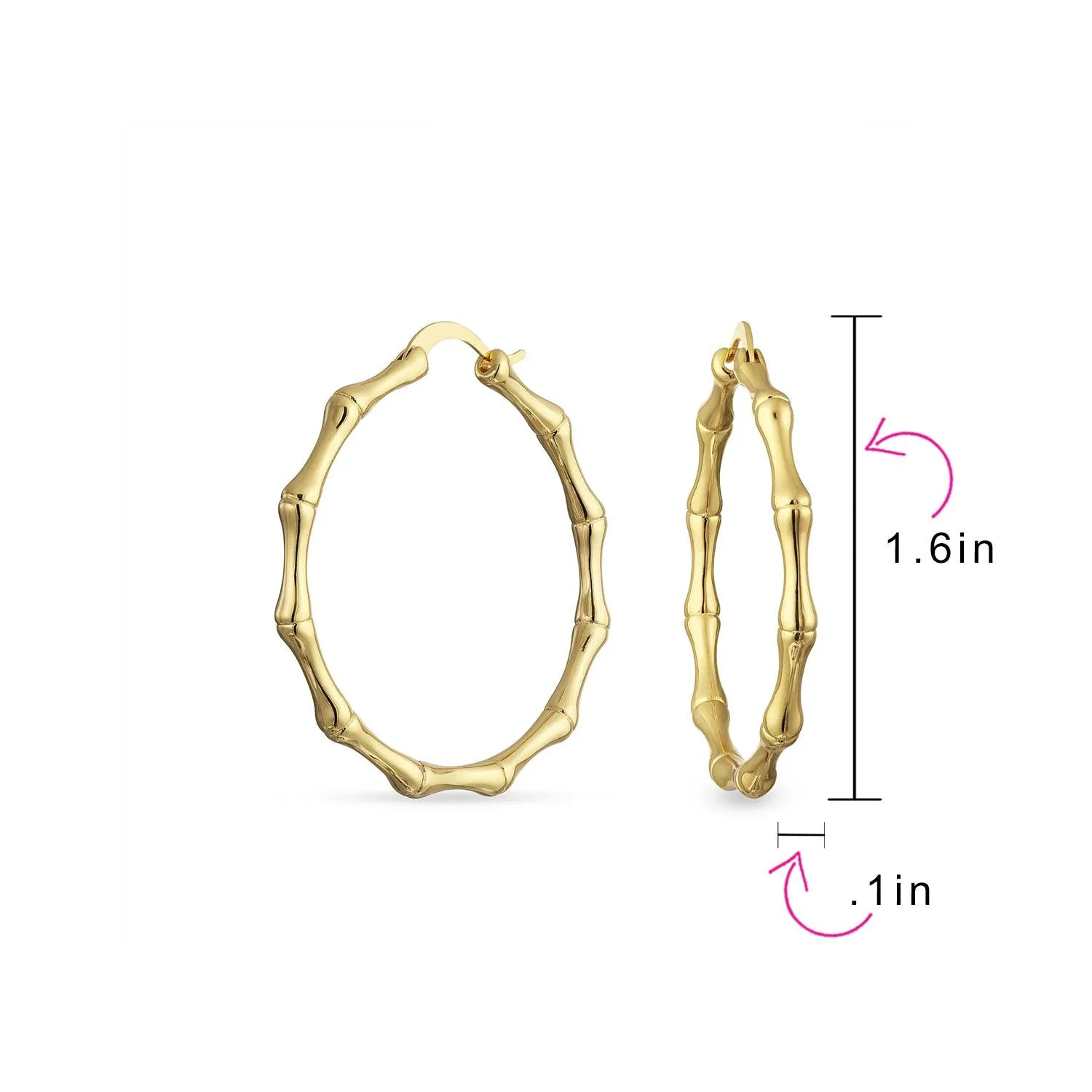 Fashion Statement Hoop Huggie Earrings 18K Gold Plated Bamboo 1-2 Inch Diameter