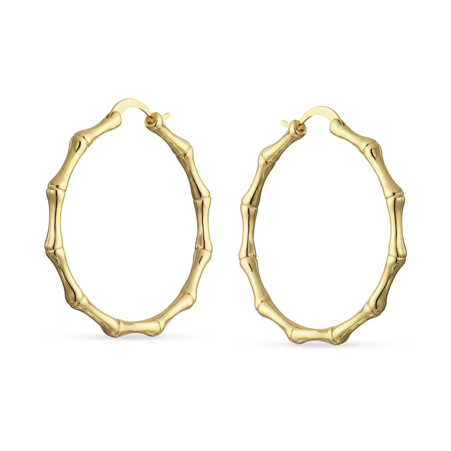 Fashion Statement Hoop Huggie Earrings 18K Gold Plated Bamboo 1-2 Inch Diameter