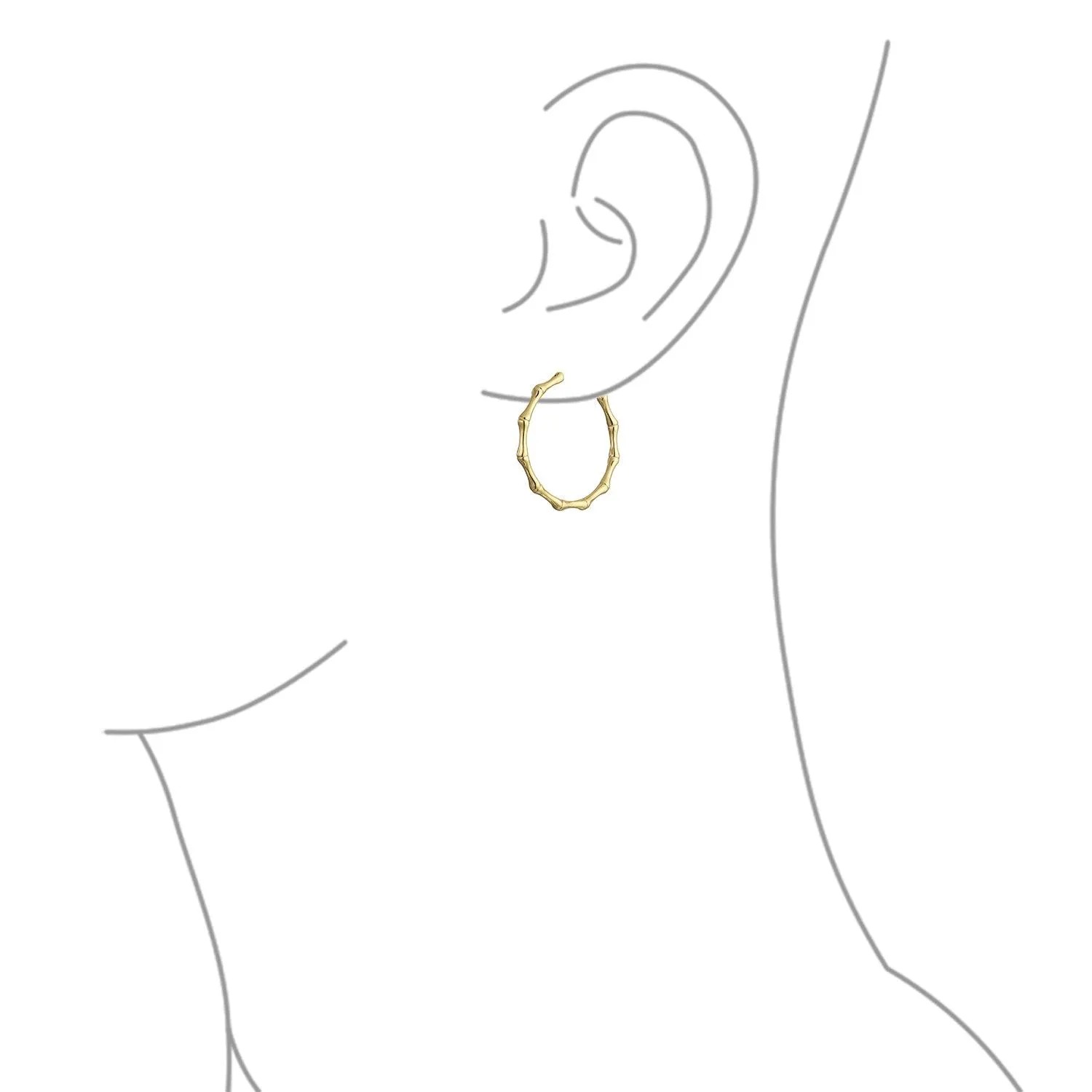 Fashion Statement Hoop Huggie Earrings 18K Gold Plated Bamboo 1-2 Inch Diameter