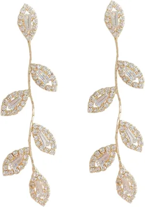 Fashionable Dangle Tassel Earrings Rhinestone Leaf Earrings for Women Casual Dress up