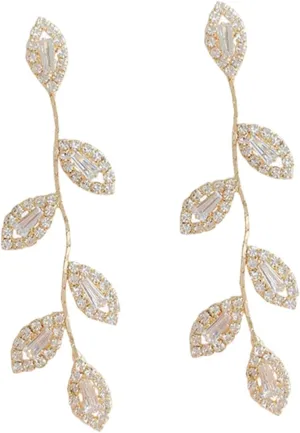 Fashionable Rhinestones Earrings Leaf Design Drop Dangle Earrings for Women Lightweight Comfortable