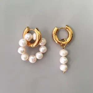 FashionSierra - Asymmetric Natural Freshwater Pearl Hanging Earrings