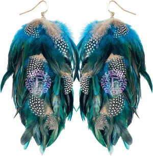 Feather Earrings Blue Feather Earrings for Women Bohemian Birds of a Feather Earrings for Women Dangle