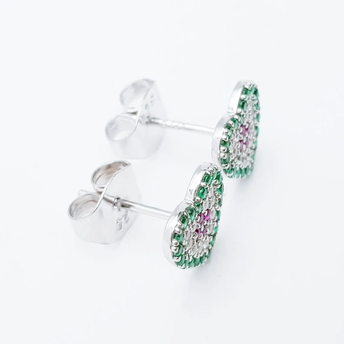 Flat Sterling silver heart shaped stud earrings, colourful heart shaped earrings, cute small heart earrings