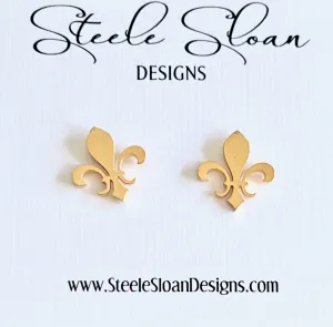 Fleur De Lis Gold Stud Earrings, Hypoallergenic Earrings