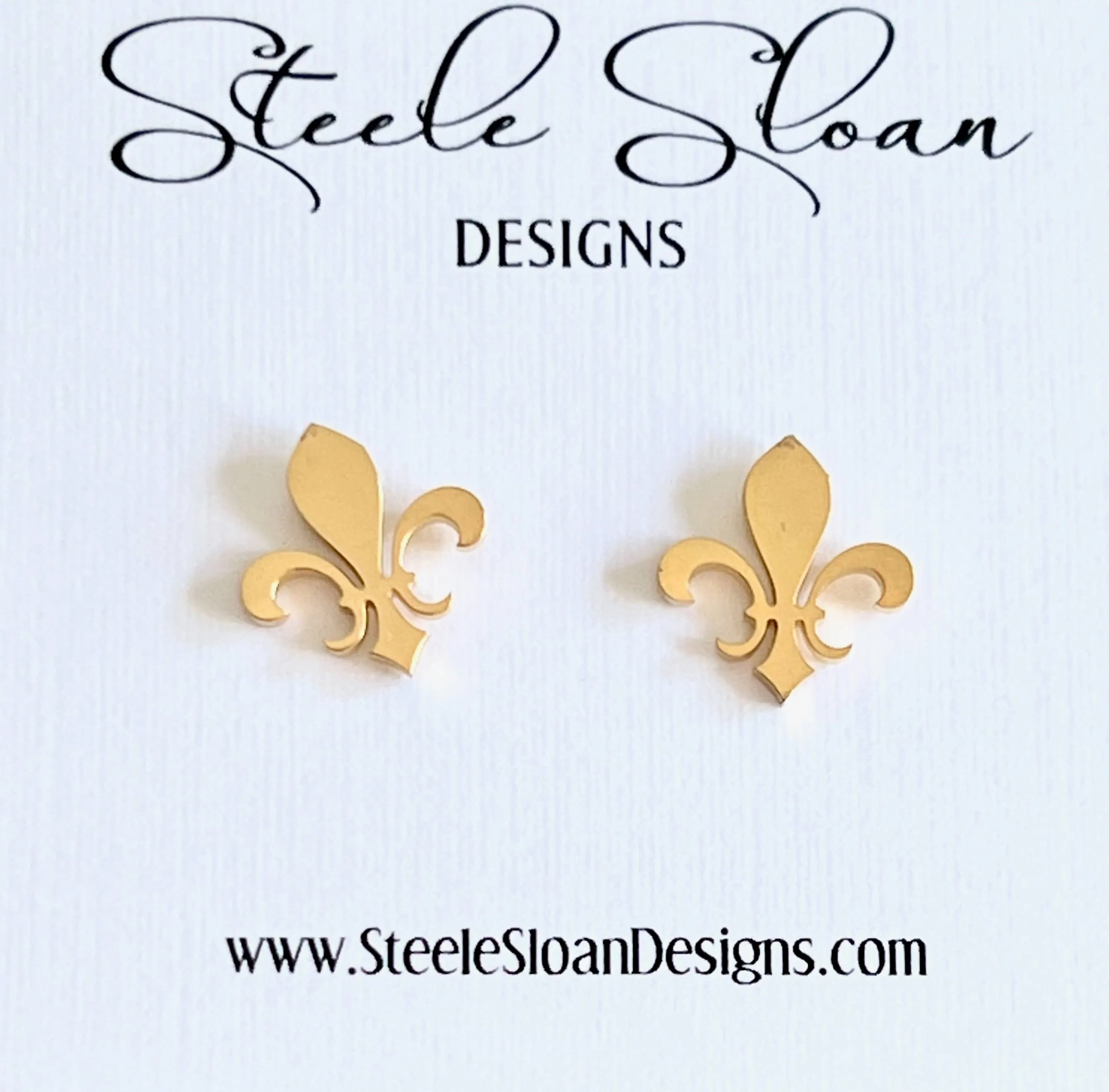 Fleur De Lis Gold Stud Earrings, Hypoallergenic Earrings