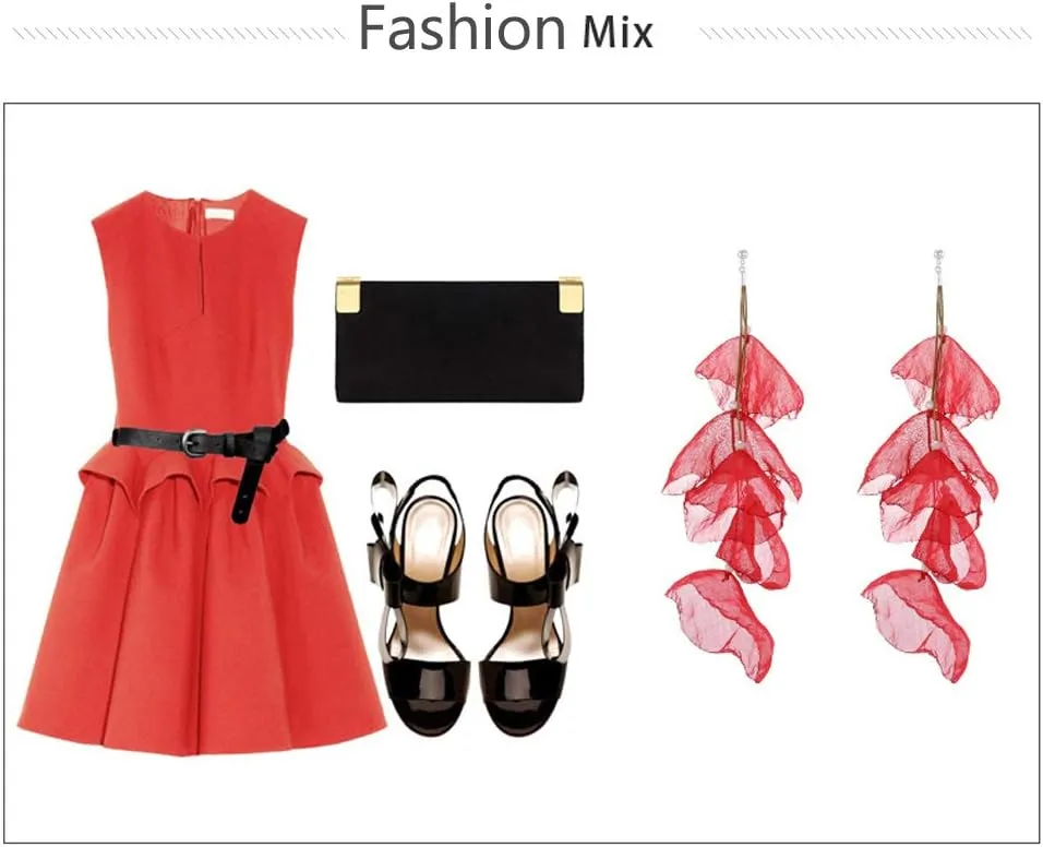 Floral Chiffon Earrings for Women - Tiered Flower Statement Tassel Earrings Long Chandelier Drop Dangle Earrings for Daily Dresses Wedding Holiday Party