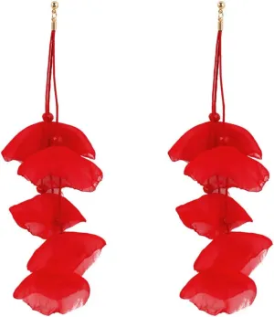 Floral Chiffon Earrings for Women - Tiered Flower Statement Tassel Earrings Long Chandelier Drop Dangle Earrings for Daily Dresses Wedding Holiday Party