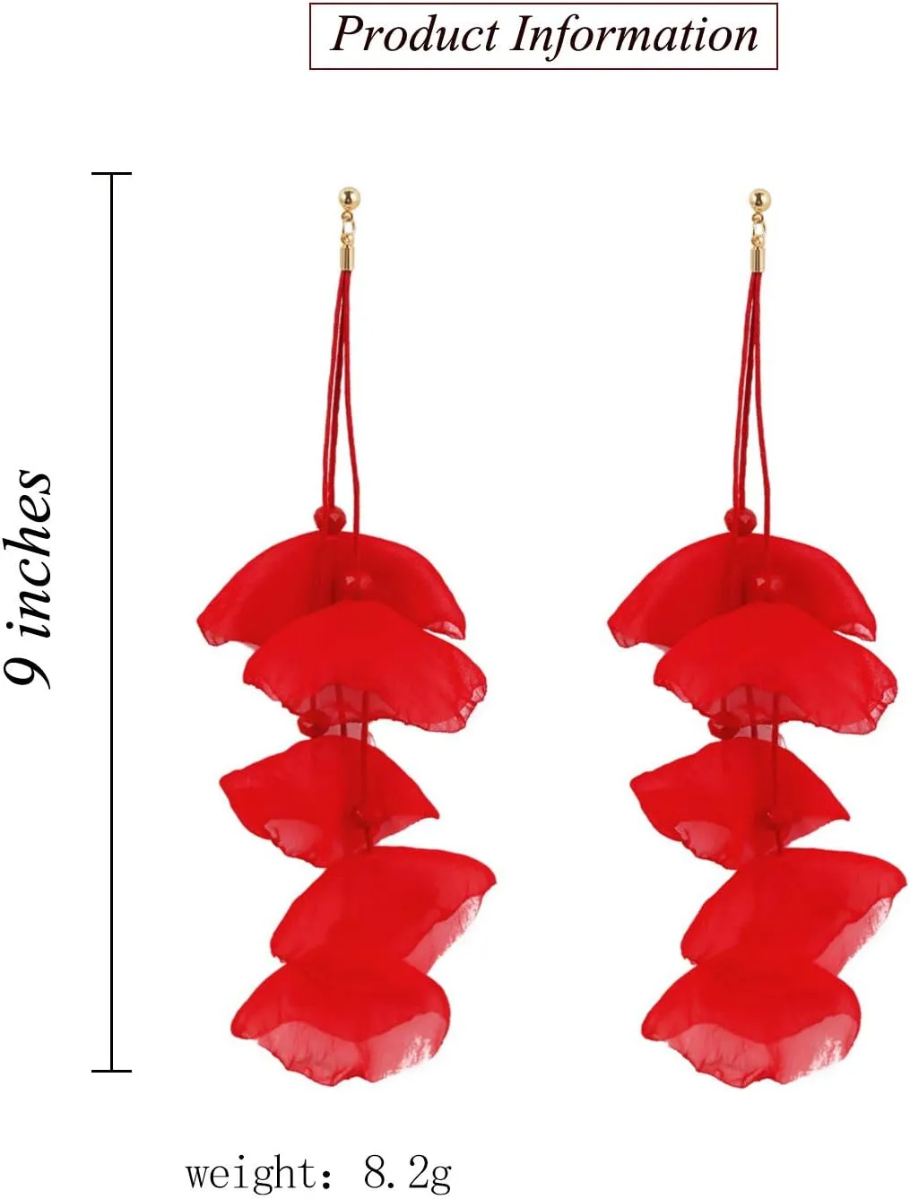 Floral Chiffon Earrings for Women - Tiered Flower Statement Tassel Earrings Long Chandelier Drop Dangle Earrings for Daily Dresses Wedding Holiday Party