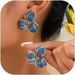 Flower Earrings for Women Lightweight Statement Floral Jewelry with Vintage Summer Design, White Blue Green Pink Dainty Handmade Accessories