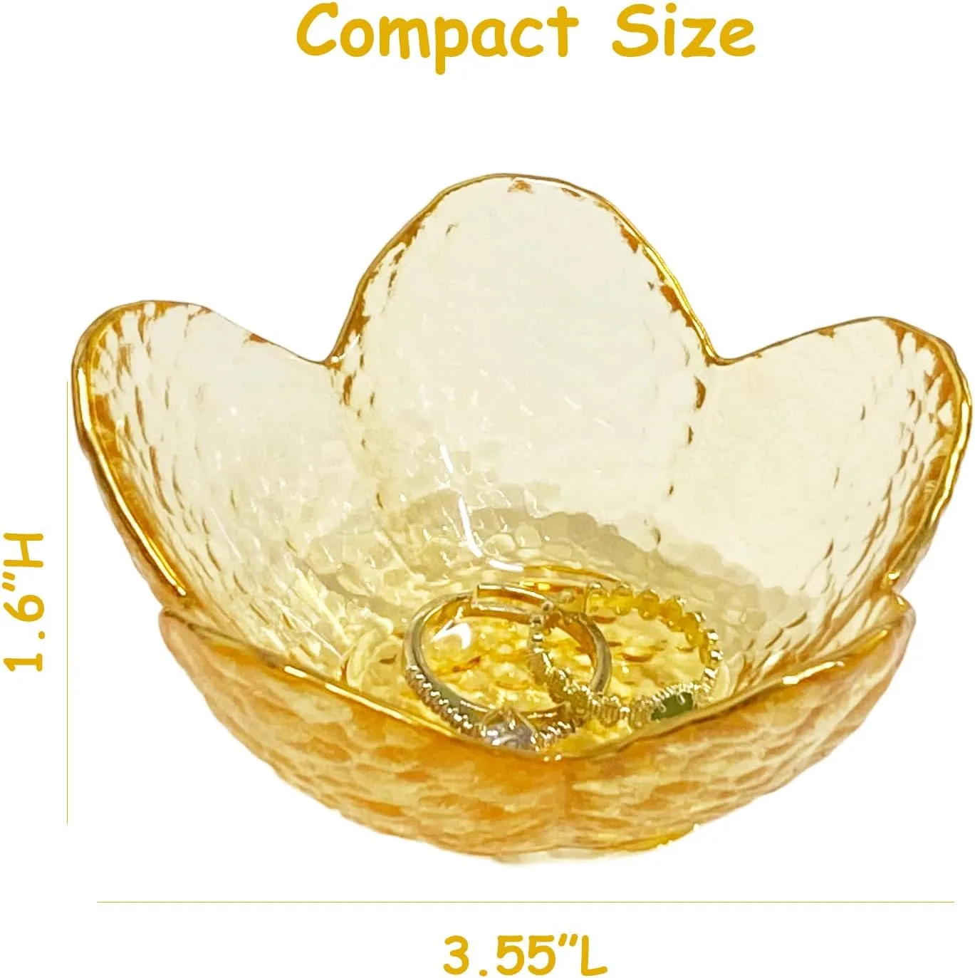 Flower Ring Dish Jewelry Tray, Decorative Glass Trinket Dish, Modern Accent Tray for Vanity Home Décor Bathroom (Crystal Amber)