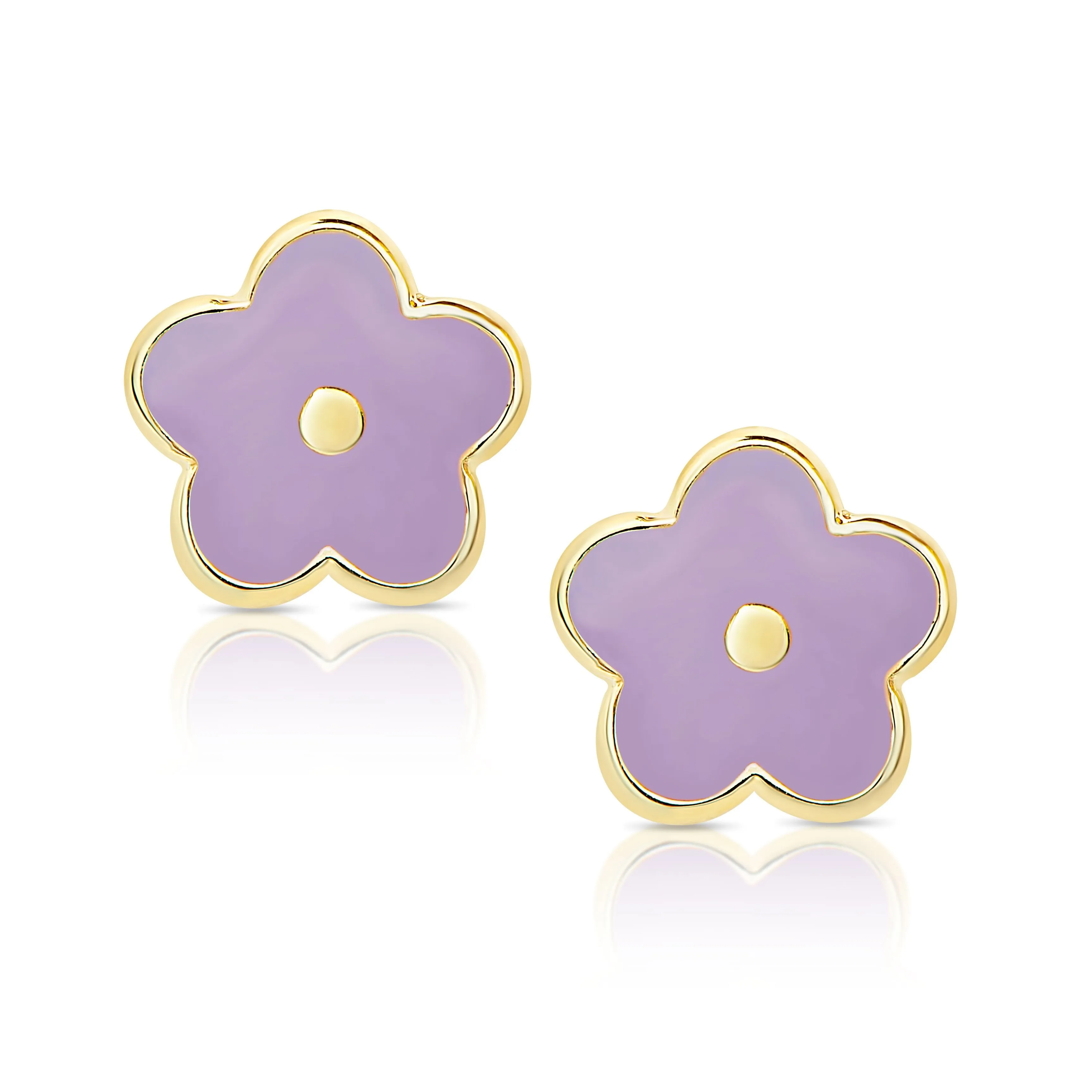 Flower Stud Earrings and Necklace Set - Purple