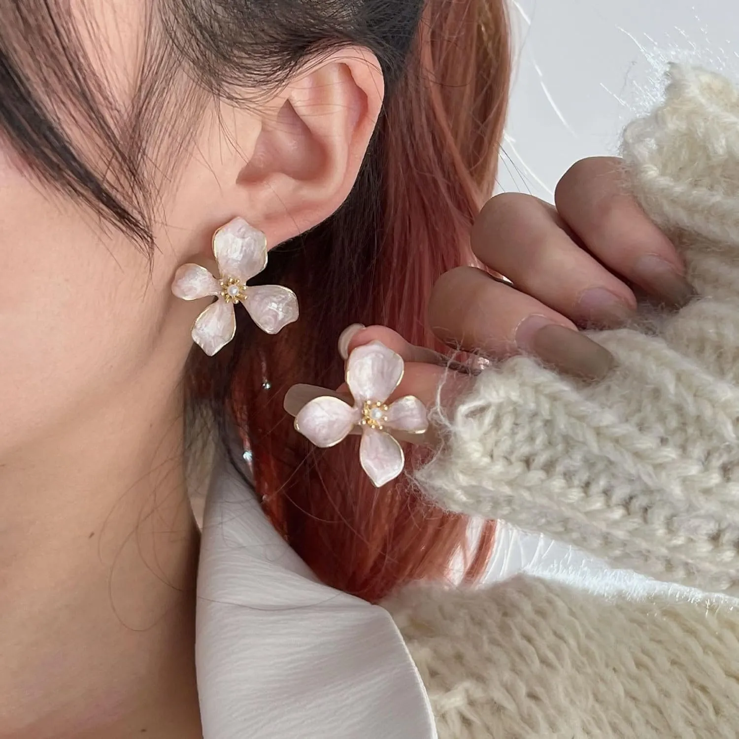 Flower Stud Earrings Cute Flower Drop Earrings Trendy Pearl Statement Earrings Chic Floral Earrings for Women