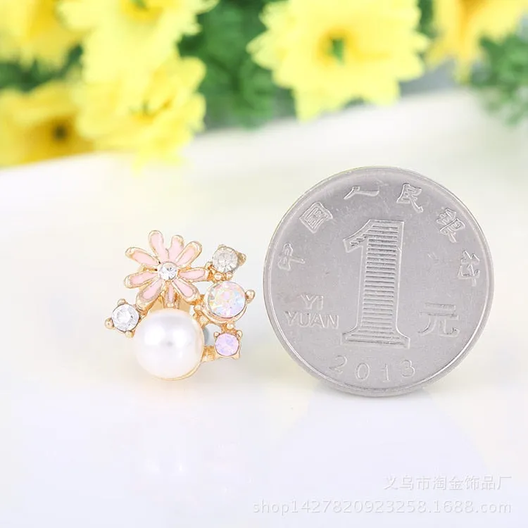 Flower style women&#39;s pearl earrings clips plated gold clip on earrings