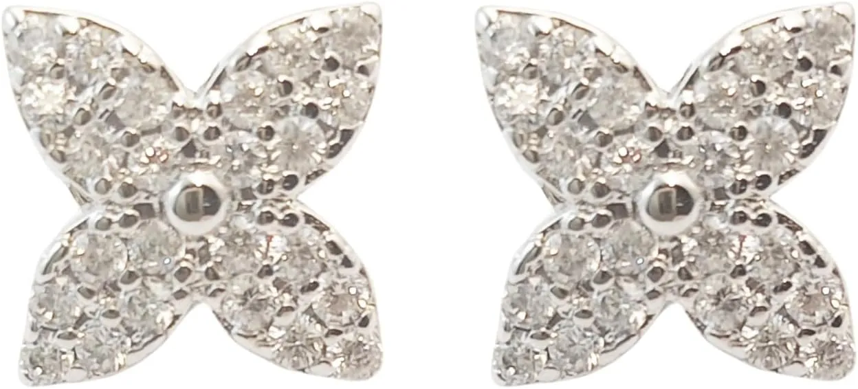 Four-Leaf Clover Stud Earrings for Women - Luxury Designer 18k Gold Plated Paved Zircon Flower Blooming Idylle Blossom Stud Earrings Womens, Sparkling blossom Elegant Jewelry Gift