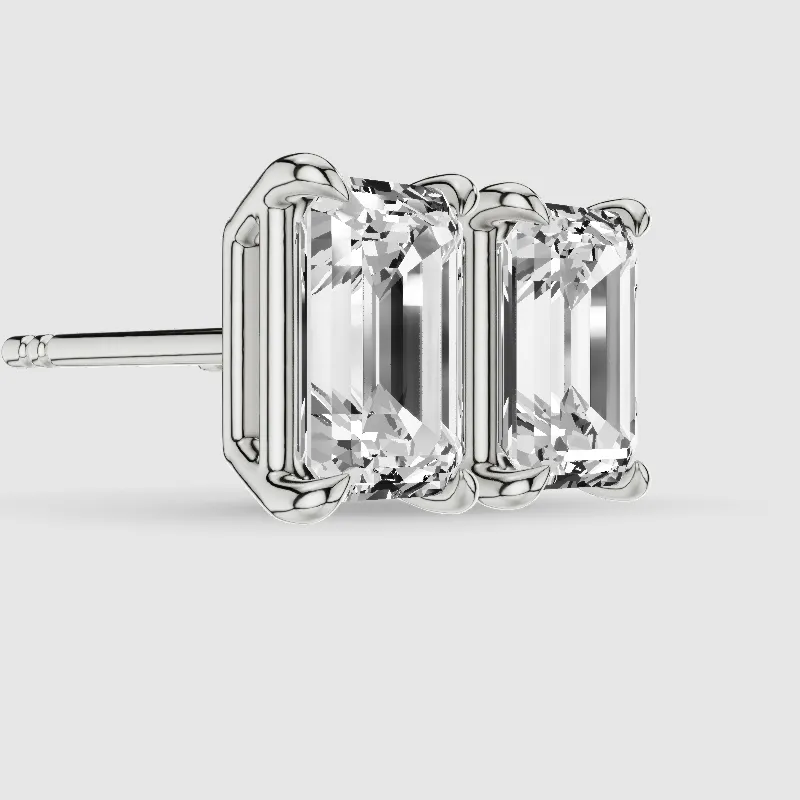 Four-Prong Solitaire Lab Grown Diamond Studs-Emerald Cut