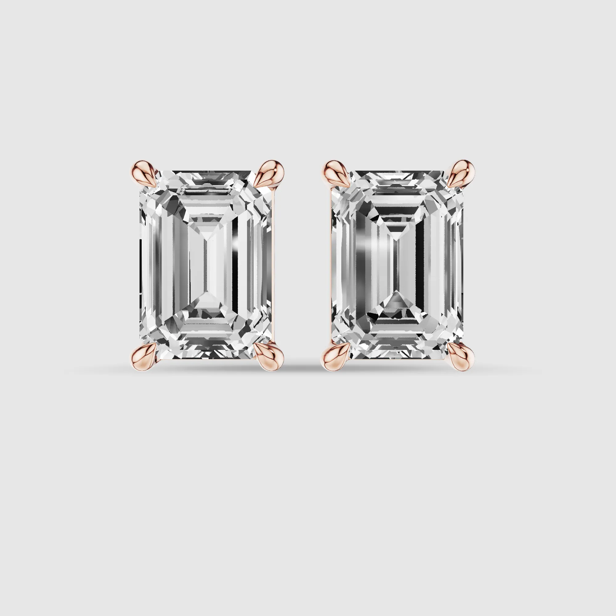 Four-Prong Solitaire Lab Grown Diamond Studs-Emerald Cut