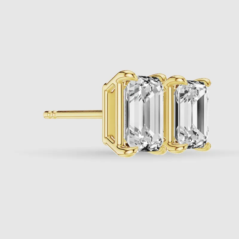 Four-Prong Solitaire Lab Grown Diamond Studs-Emerald Cut
