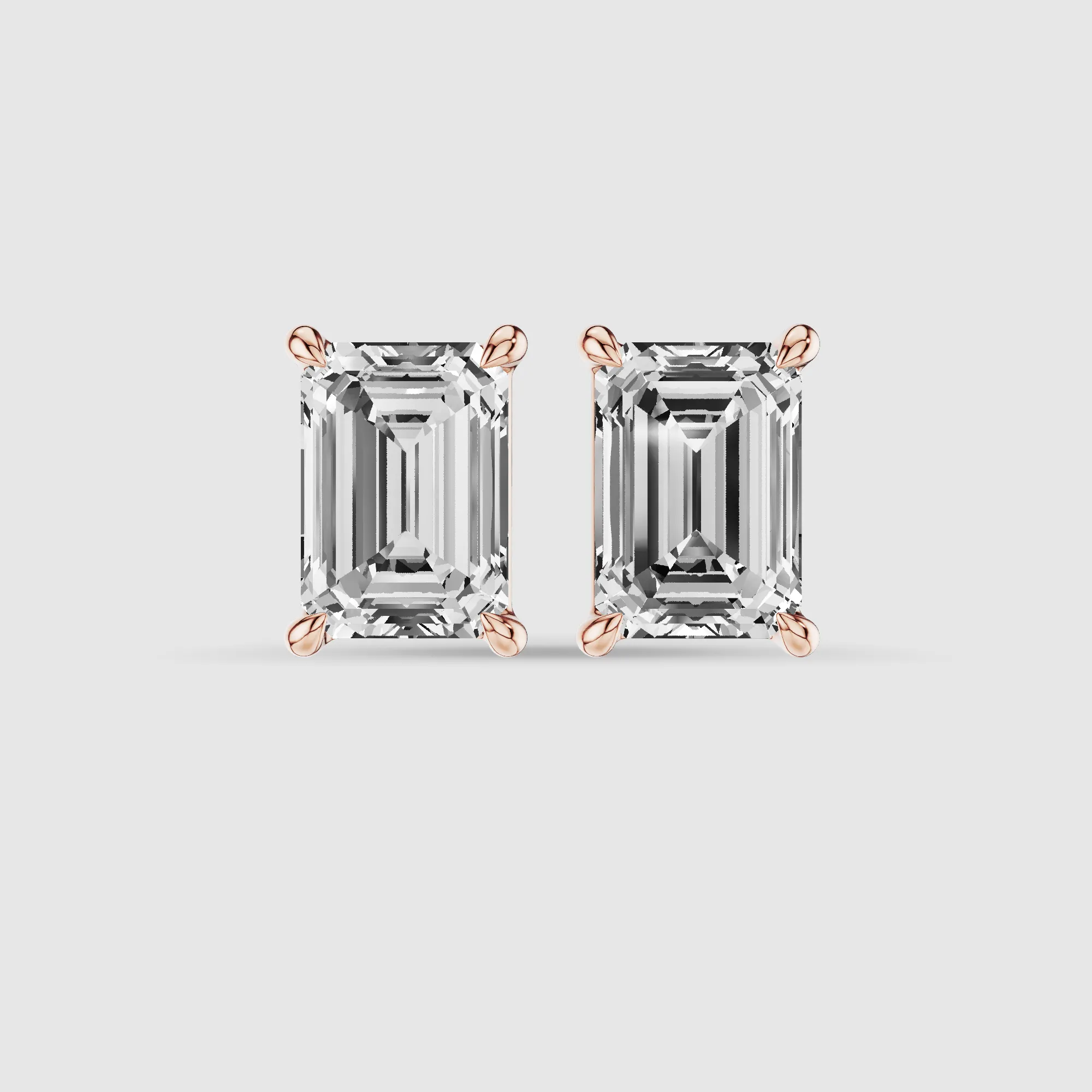 Four-Prong Solitaire Lab Grown Diamond Studs-Emerald Cut
