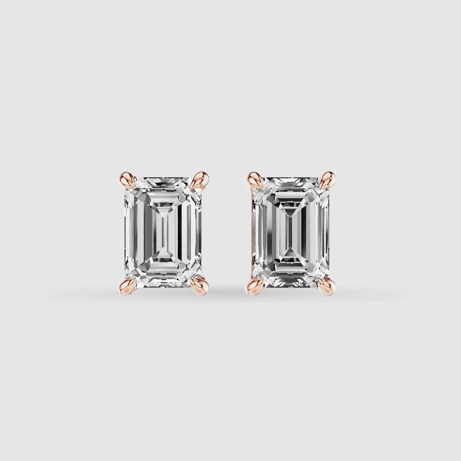 Four-Prong Solitaire Lab Grown Diamond Studs-Emerald Cut