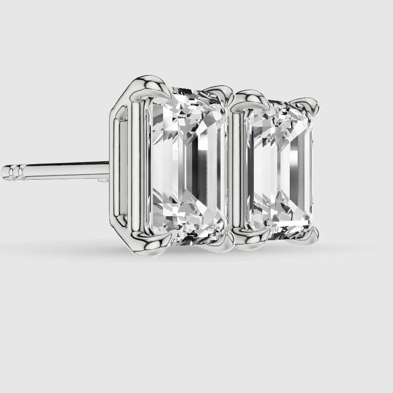 Four-Prong Solitaire Lab Grown Diamond Studs-Emerald Cut