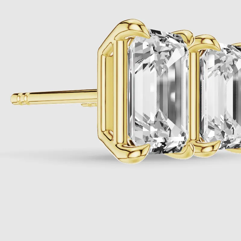Four-Prong Solitaire Lab Grown Diamond Studs-Emerald Cut