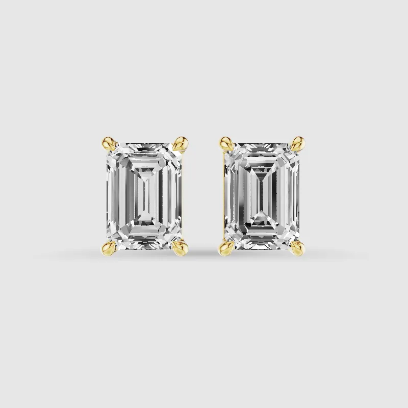Four-Prong Solitaire Lab Grown Diamond Studs-Emerald Cut