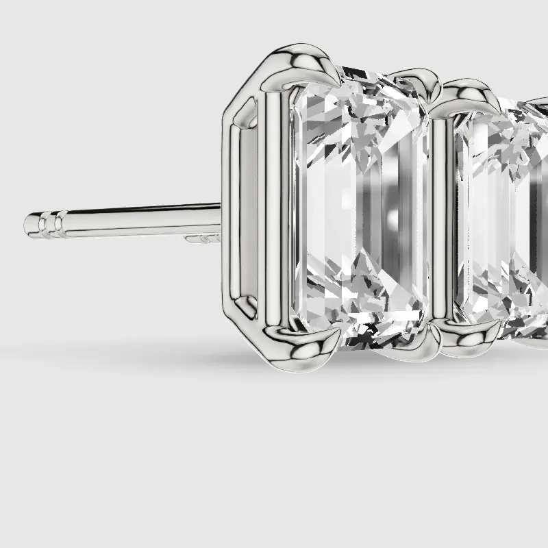 Four-Prong Solitaire Lab Grown Diamond Studs-Emerald Cut