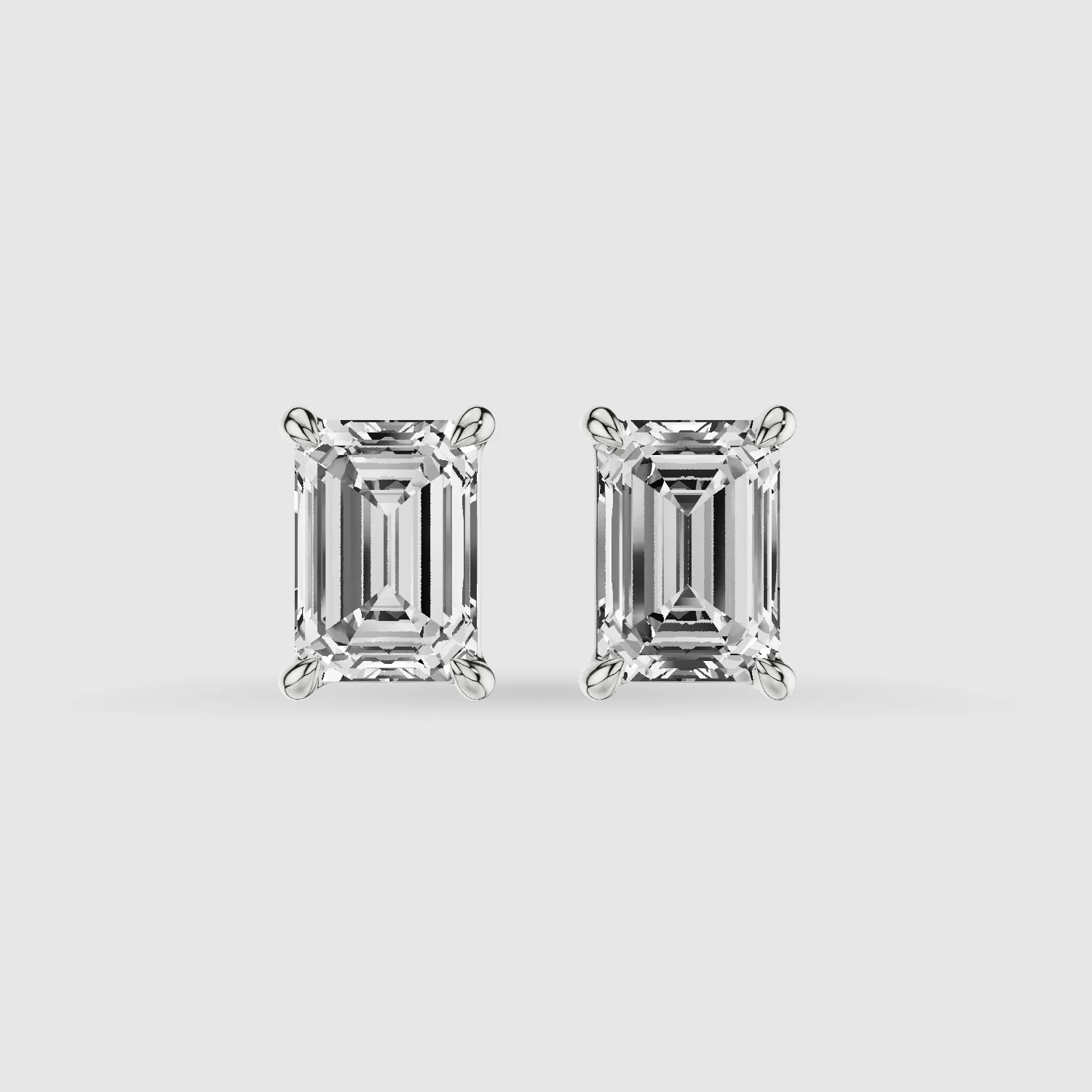 Four-Prong Solitaire Lab Grown Diamond Studs-Emerald Cut