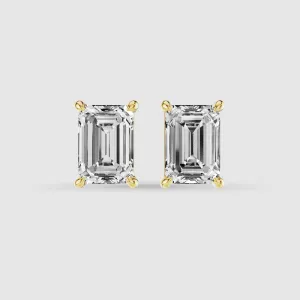 Four-Prong Solitaire Lab Grown Diamond Studs-Emerald Cut