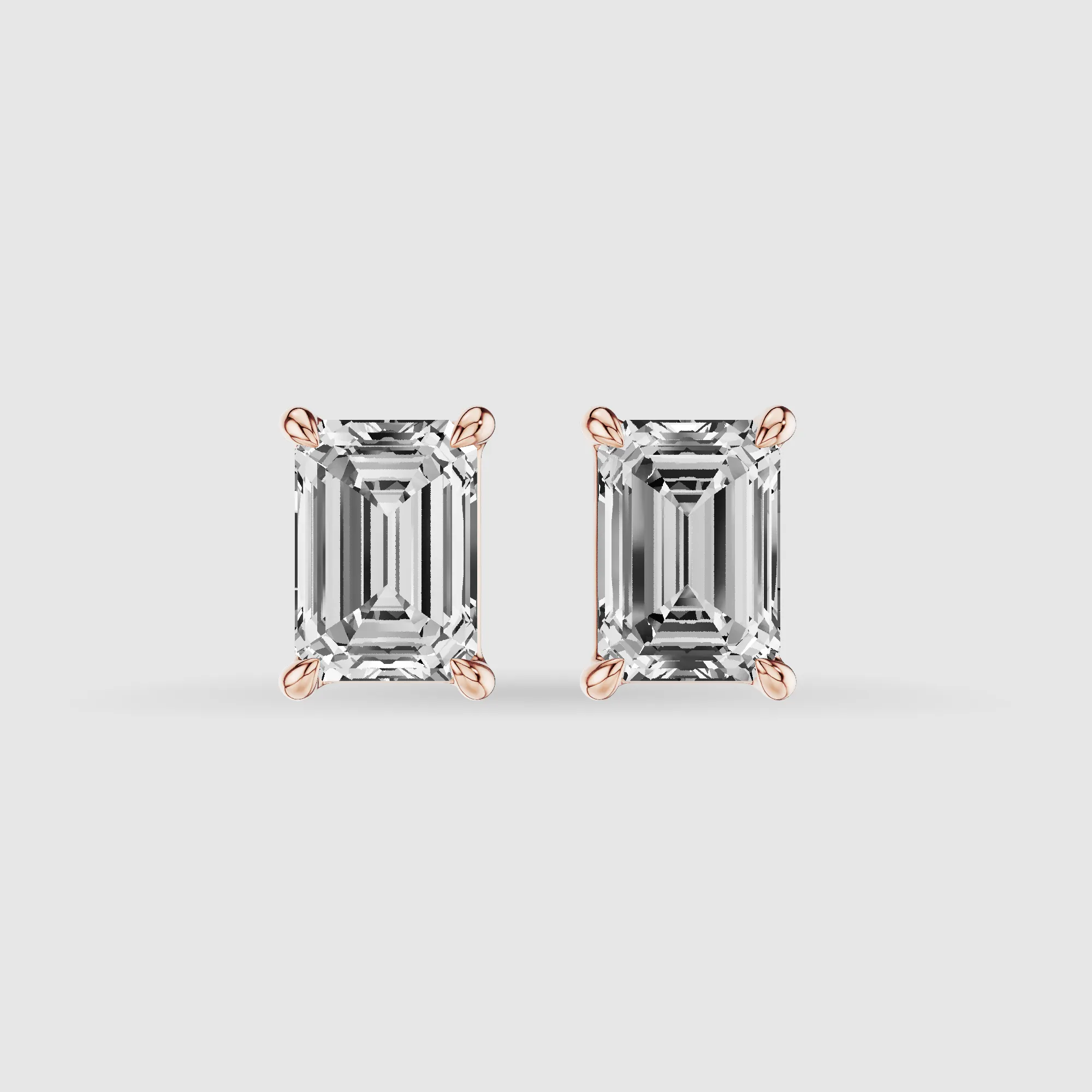 Four-Prong Solitaire Lab Grown Diamond Studs-Emerald Cut