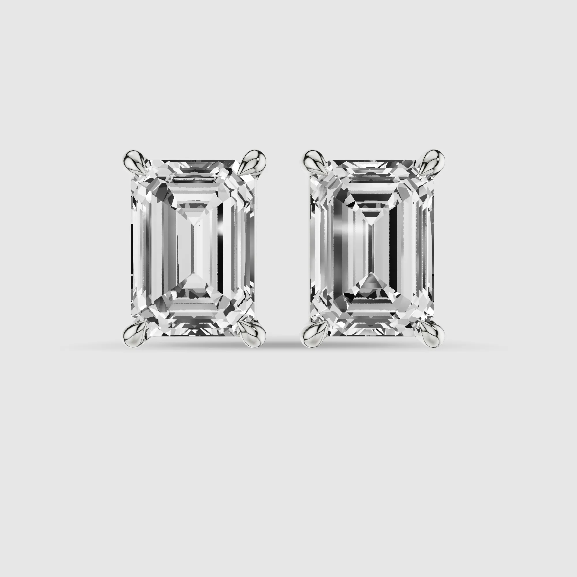 Four-Prong Solitaire Lab Grown Diamond Studs-Emerald Cut