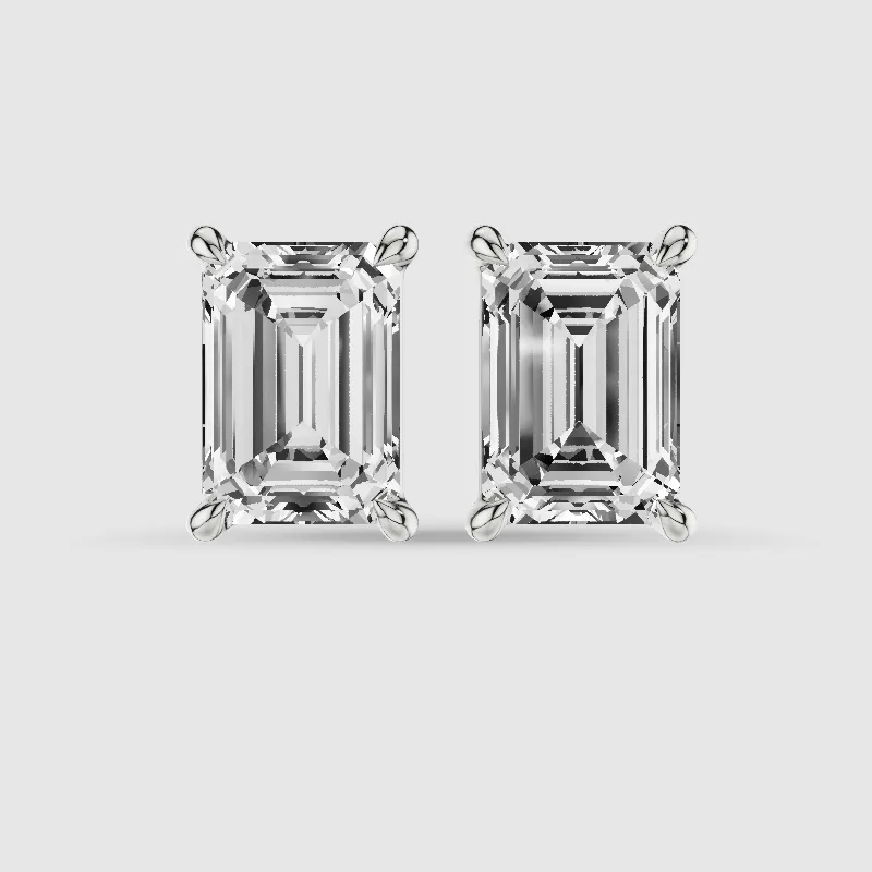 Four-Prong Solitaire Lab Grown Diamond Studs-Emerald Cut