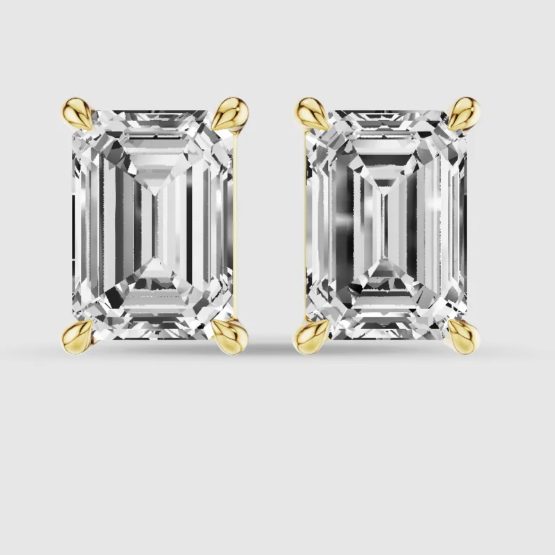 Four-Prong Solitaire Lab Grown Diamond Studs-Emerald Cut