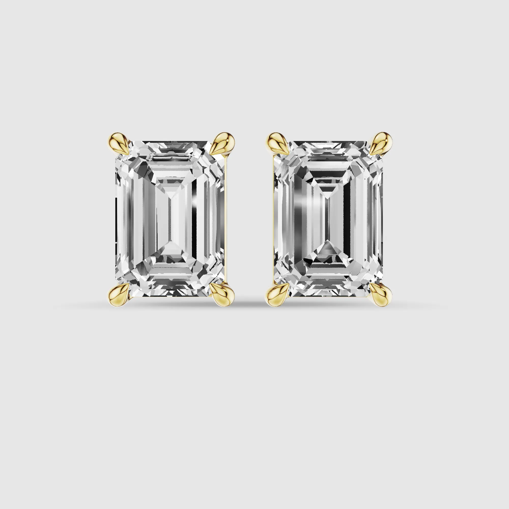Four-Prong Solitaire Lab Grown Diamond Studs-Emerald Cut