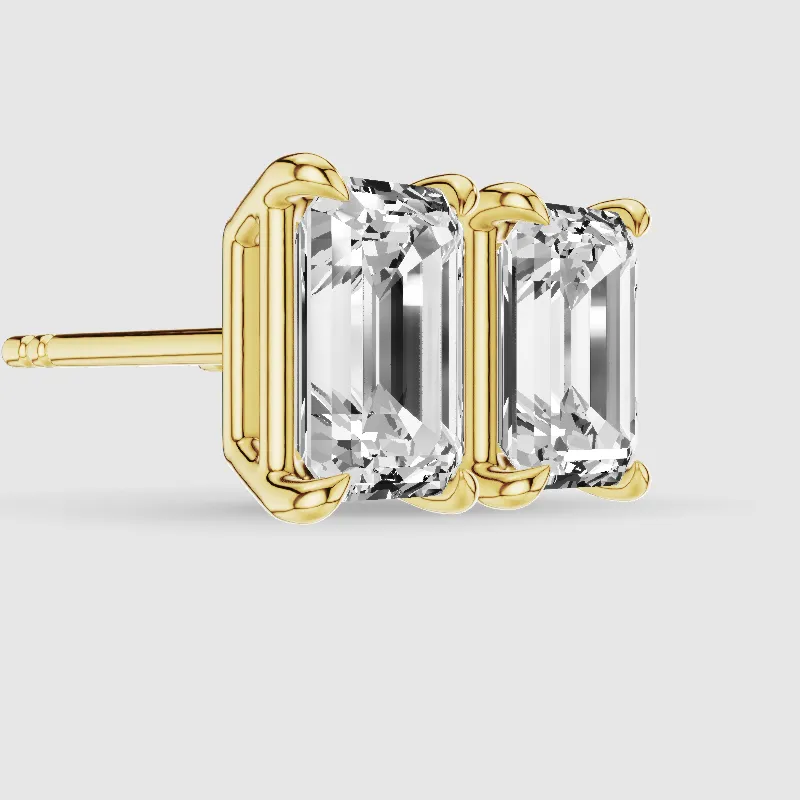 Four-Prong Solitaire Lab Grown Diamond Studs-Emerald Cut