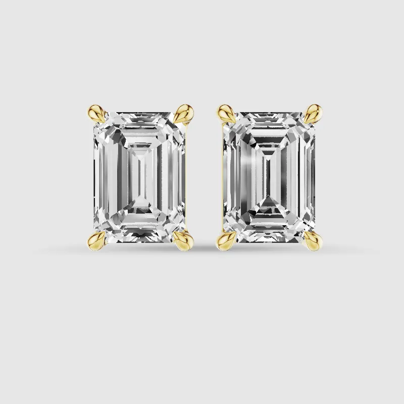 Four-Prong Solitaire Lab Grown Diamond Studs-Emerald Cut